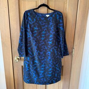 J.CREW Printed Mini Dress Women's Crew Neck Three Quarter Sleeve blue